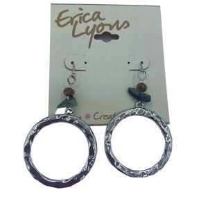 NWT Erica Lyon’s hoop drop earrings silver tone w beads